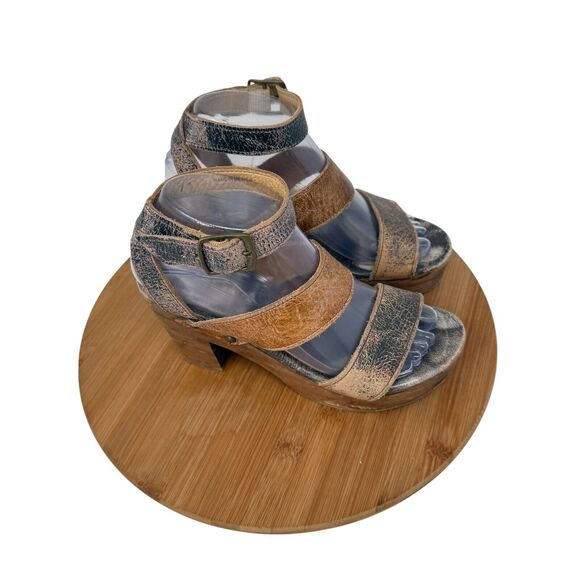 Bed Stu Sophie Platform Heel Sandals Brown Distressed Leather Chunky Y2K Women 7 - Picture 1 of 11
